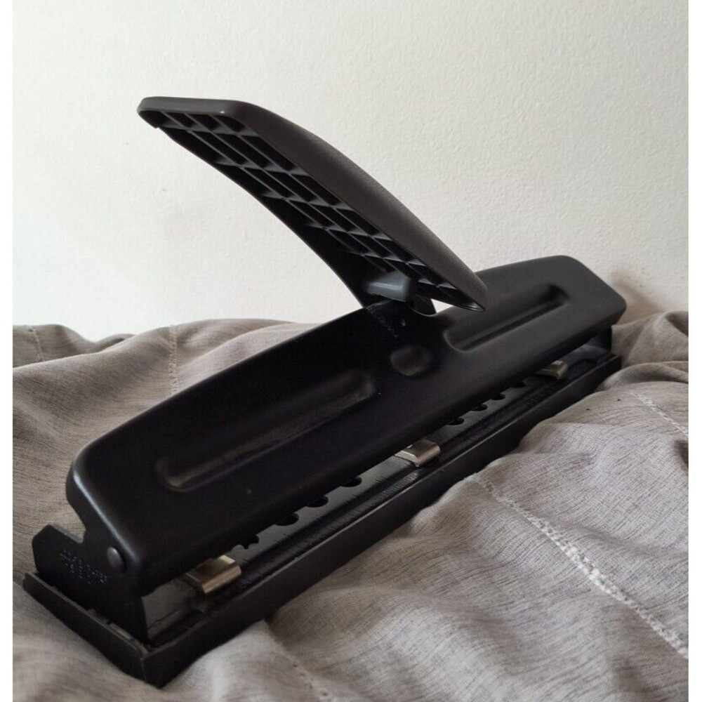 Acco 3 Hole Punch with Lever Handle Black Gray #74865 #74030